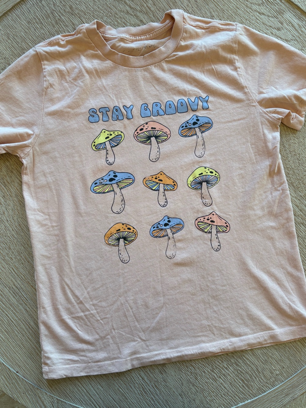 Woman’s Stay Groovy Mushroom Graphic Tee - Light Blush